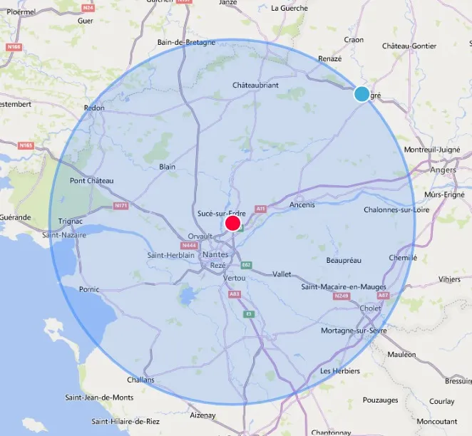 Zone d’intervention de Bonno Ouvertures autour de Nantes : jusqu’à 1h30 autour de Carquefou, en Loire-Atlantique et départements limitrophes.